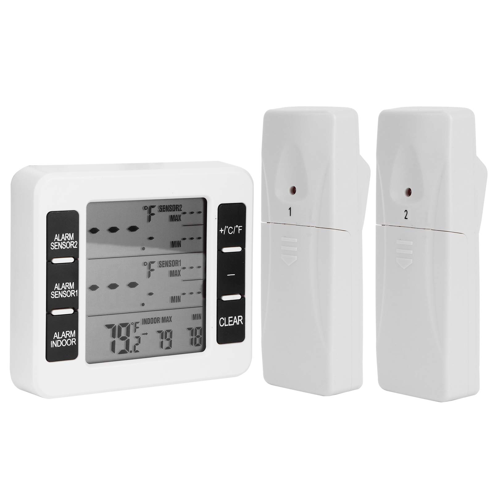Termometro per Frigorifero Termometro Digitale per Frigorifero Senza Fili Impermeabile Ampio Display LCD Funzione di Registrazione Max/min, Bianco(One for otwo)