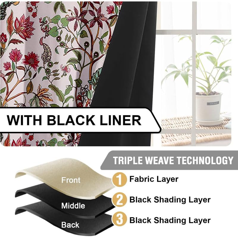 Image of Cloth Fusion Printed 100% Blackout Door Curtains 8 Feet Long Set of 2, Room Darkening Parda with Stainless Steel Grommets for Home Decor (8x4.5 Feet, Ivory Dream)