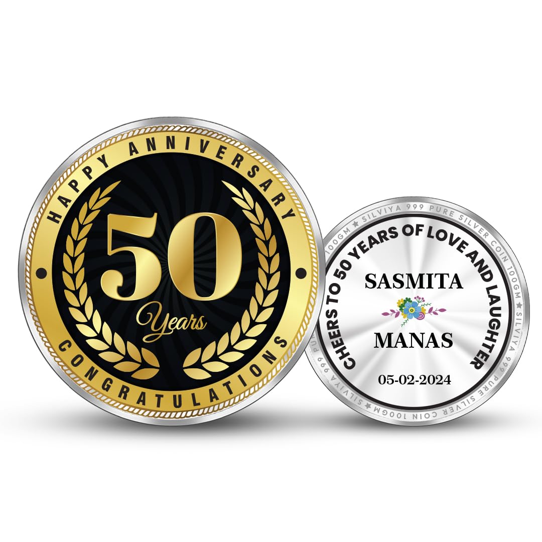 Silviya BIS Hallmarked Personalized 50th - Golden Jubilee Anniversary 999 Pure Silver Coin - Gift for Wife - Husband - Fri... - Review, Price and Buying Guide