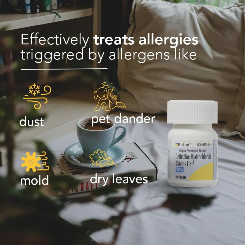 Miniatura 3 de Rising Pharma - Cetirizina HCL 5 mg - Antihistamínico Antihistamínico Estacional Alergia Tabletas - 100 Tabletas