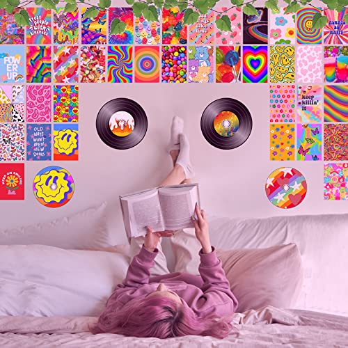 Awmgirl 133 Stück Ästhetisches Bild für Wandcollage, Indische Raumdekoration Wandkunstdrucke Collage Druck Kit, Bunte Hippie ästhetisches Bild für Wohnheim-wanddekoration