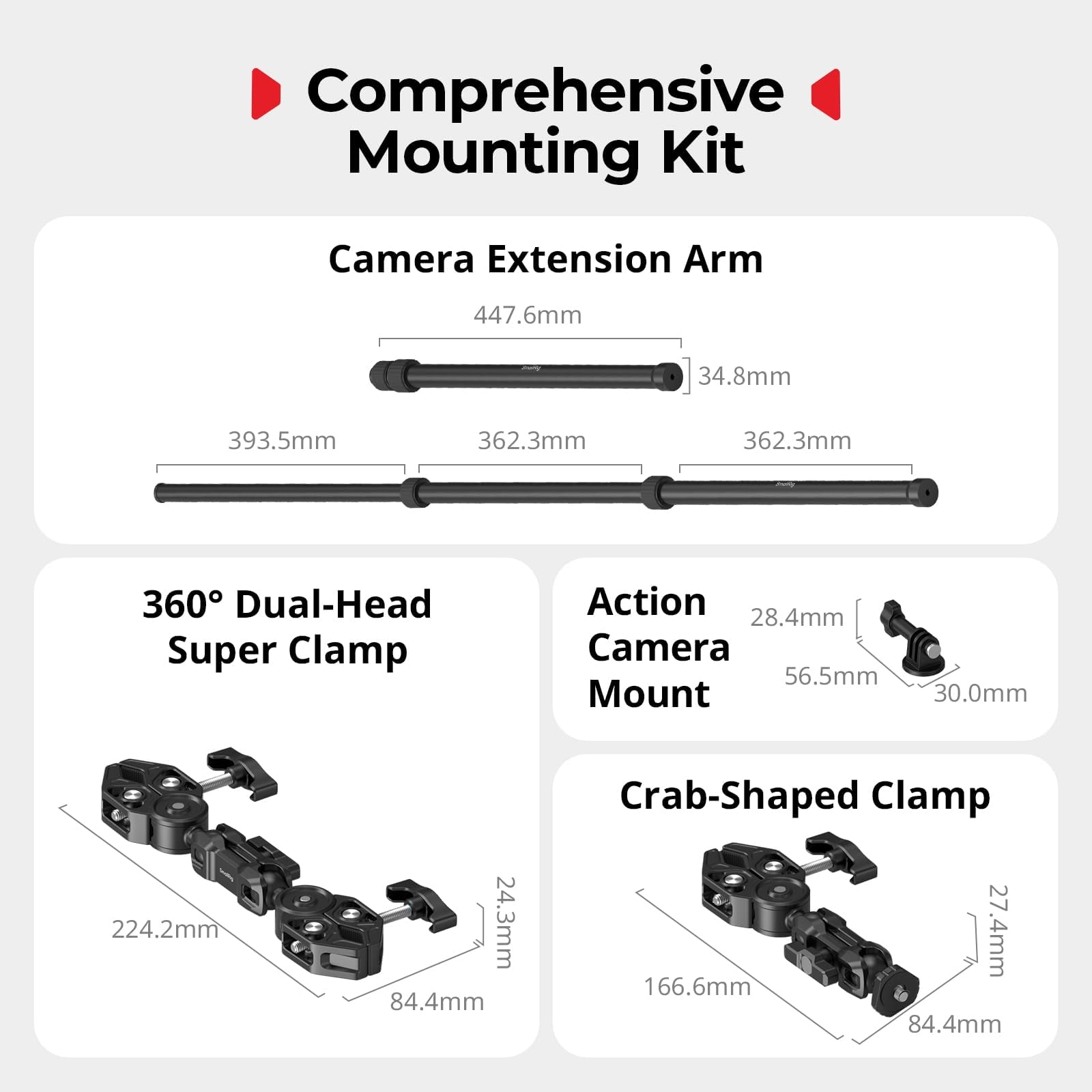 SMALLRIG Zestaw Montażowy Motocykla Do Insta360 X5/X4/X3/X2, Niewidoczny Kij Do Selfie Na Kierownicę Roweru Z Podwójnymi Głowami Kulowymi I Super Clamps, Adapter Do GoPro I Do DJI OSMO 360-5459