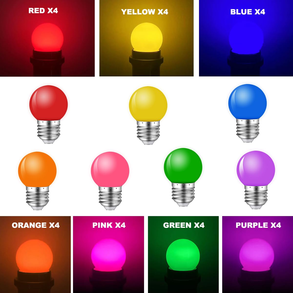 Set van 10 gekleurde gloeilampen LED 1W E27 G45 verlichting gloeilampen