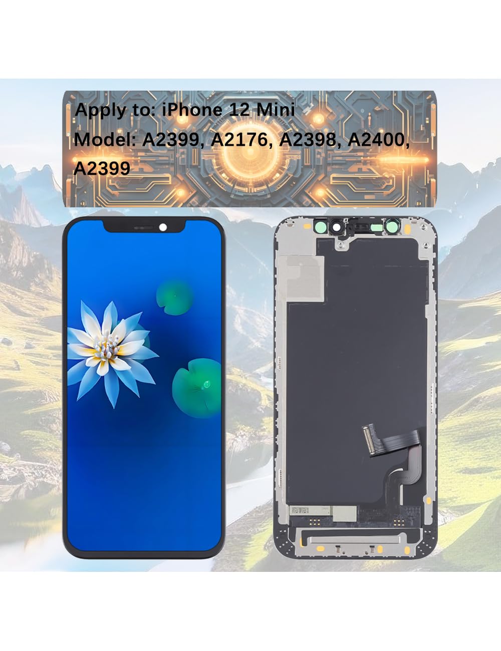 H&LYCYJ Pantalla LCD para iPhone 12 Mini A2399 A2176 A2398 A2400 LCD pantalla de repuesto 3D Touch Full HD pantalla táctil ID digitalizador marco montaje, adhesivo resistente al agua, kits de