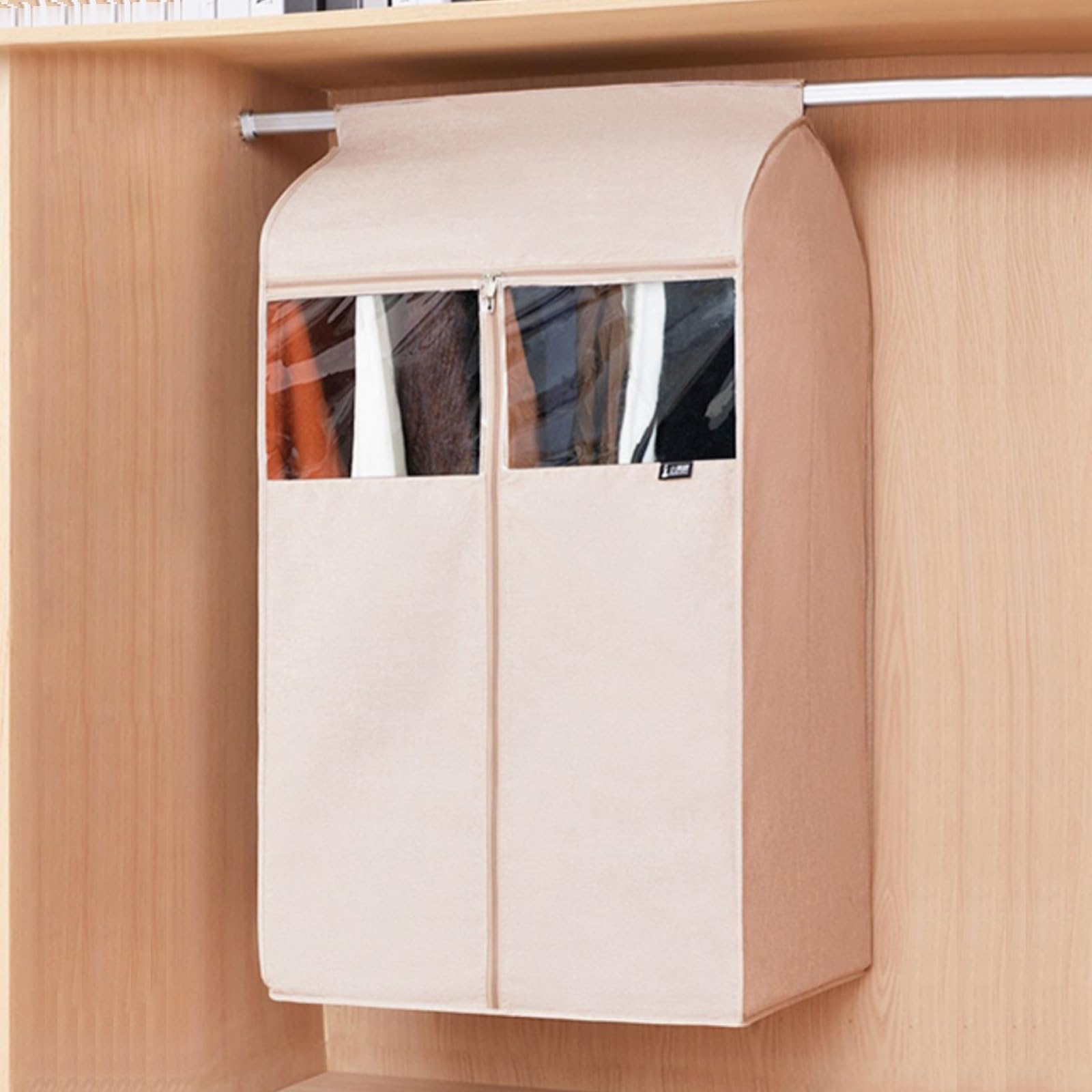 Kleiderbeutel mit Reissverschluss Verdicktes Oxford-Tuch Transparentes Fenster Waschmaschinenfest Staubdicht und Feuchtigkeitsbeständig Anzugsack (Color : Beige, Size : 58x52x100cm)