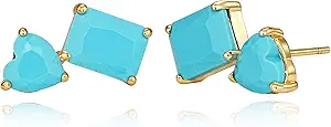 FETTERO Stud Earrings for Women - 14K Gold Plated CZ Hypoallergenic Earrings Studs Dainty Black CZ Leaf Gold Earrings for Women Trendy Statement Jewelry