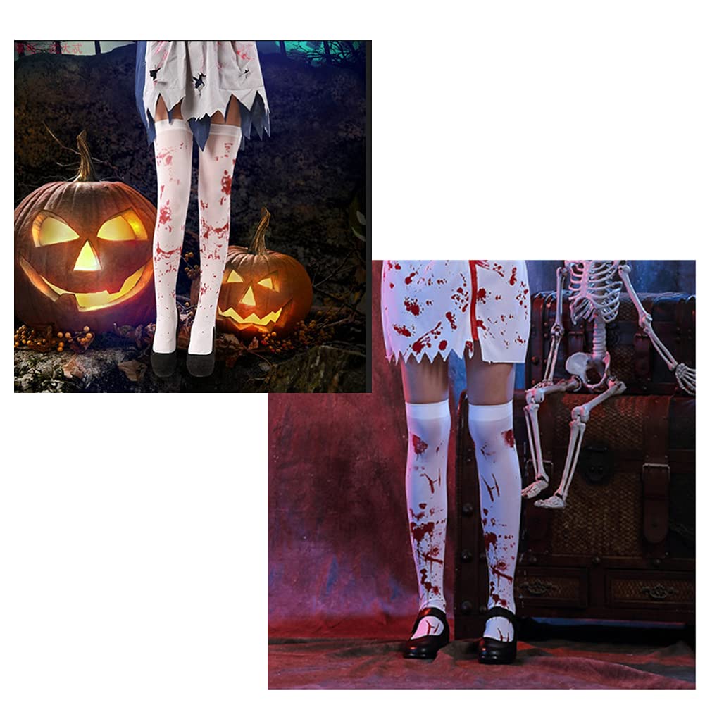 QUUPY 1 Pair Halloween Bloody Stockings Blood Stained Womens Stockings High Socks for Halloween Cosplay Costume - Image 4