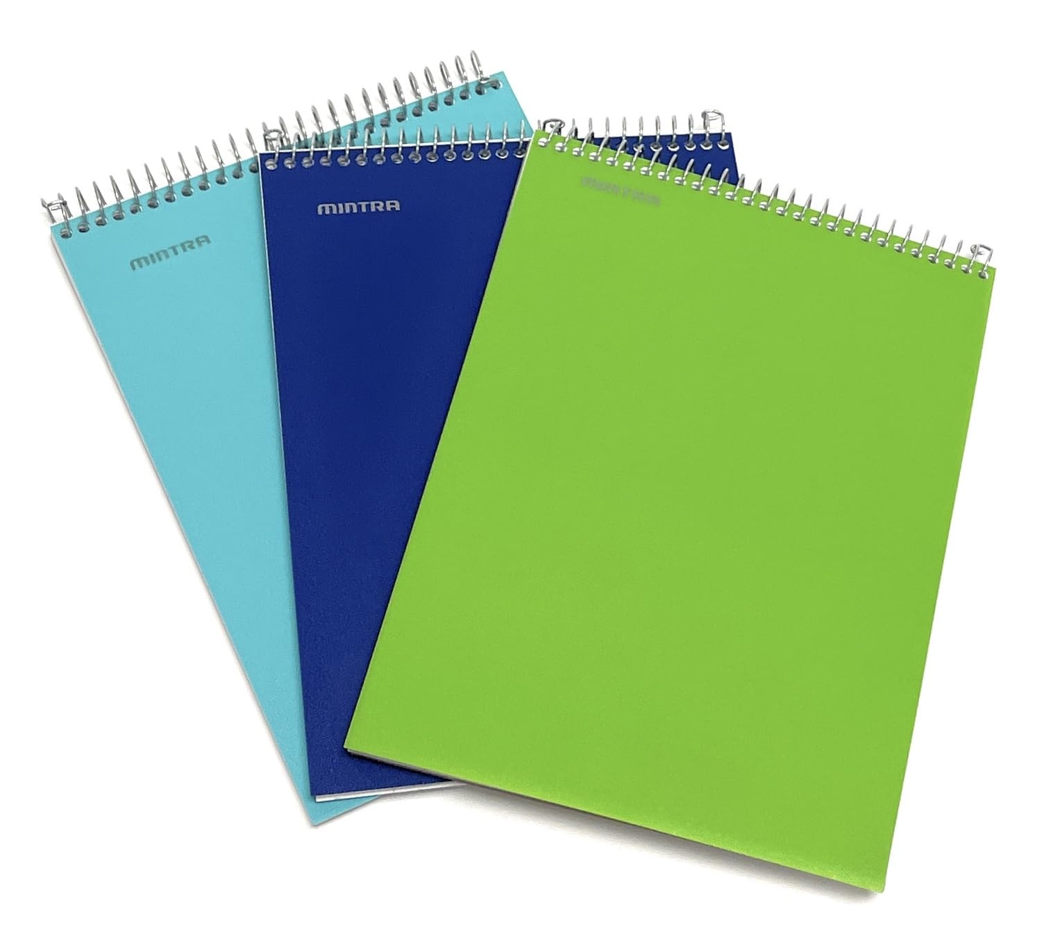 Mintra Office TOP BOUND Durable Spiral Notebooks (Teal, Blue, Green, College Ruled 3pk)