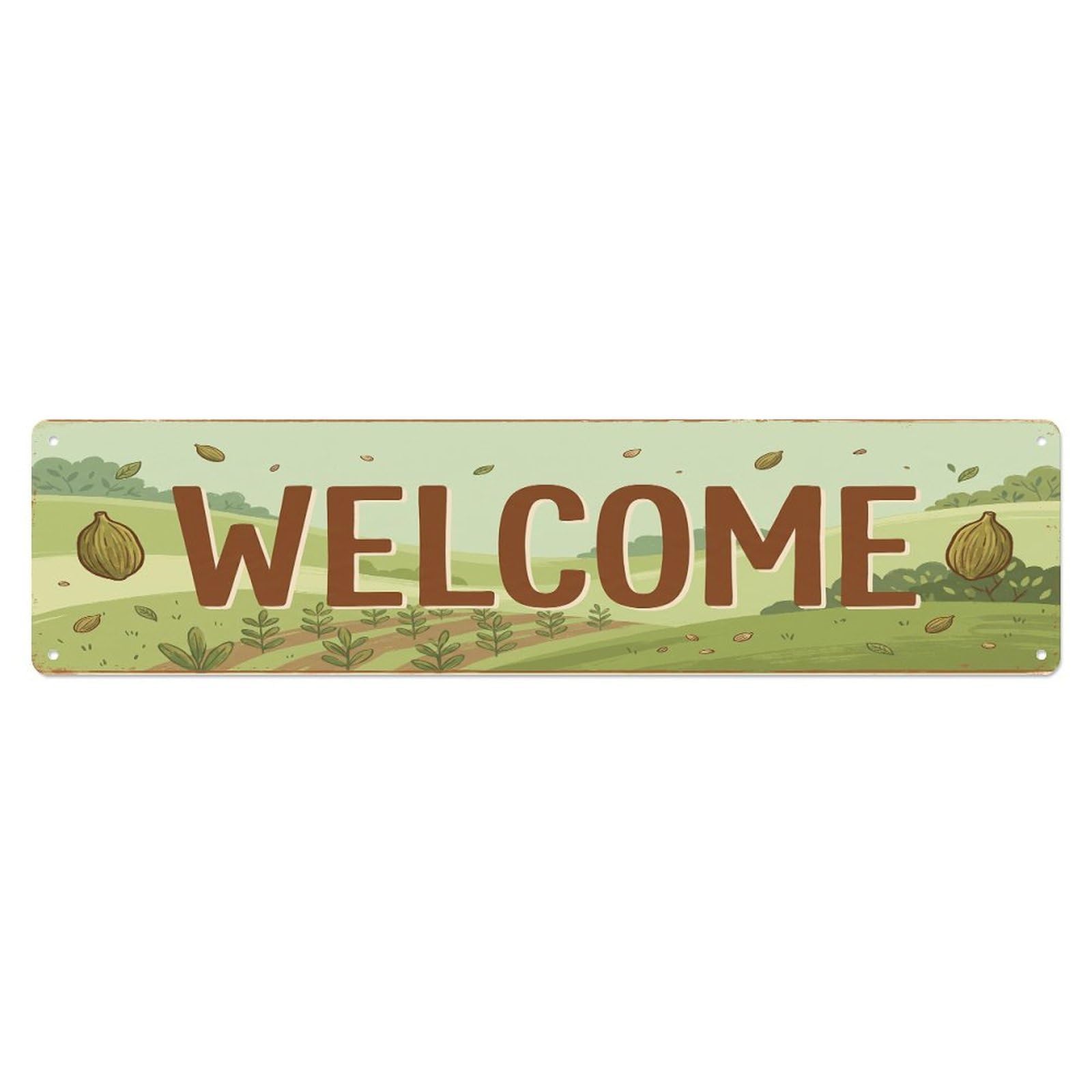 Olhnbad 4X16inch(10X40cm) Vintage Welcome Cardamom Pod Metal Tin Sign