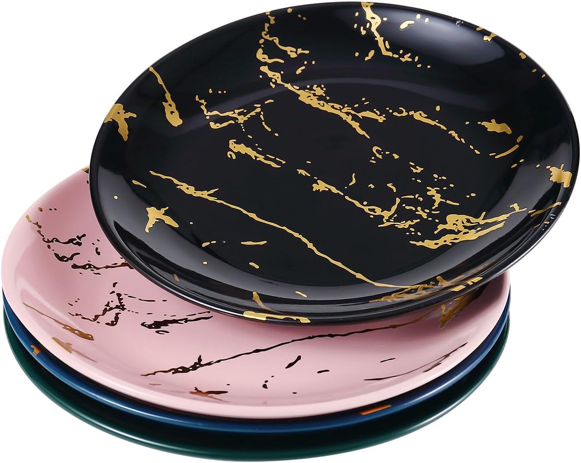 Loymokinar Dessert Plates, Porcelain Appetizer Plates,Small Plate,Gold