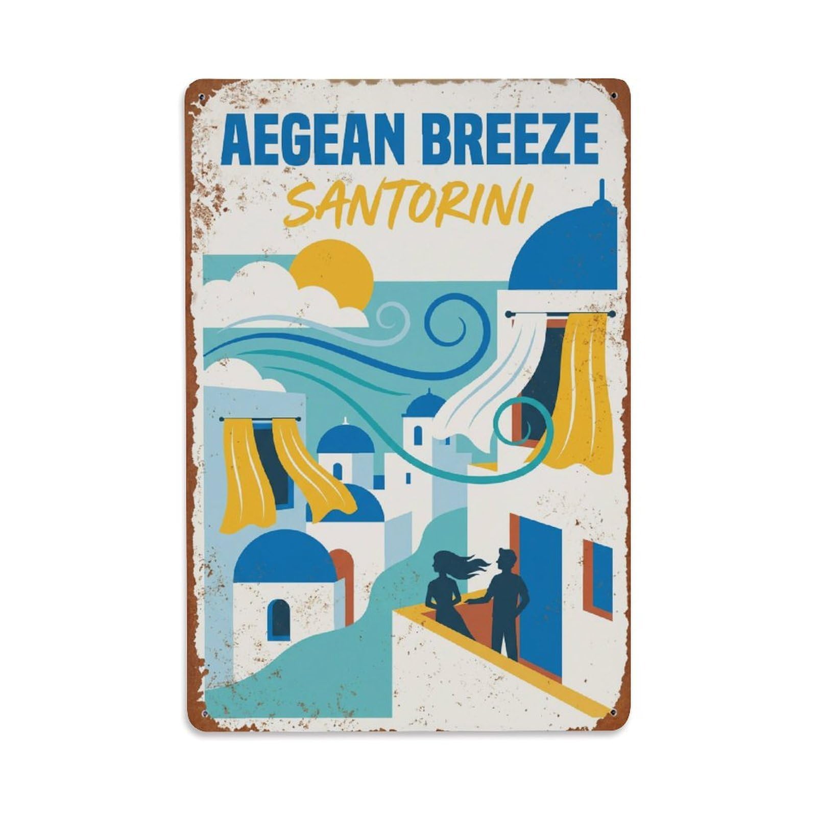 Gead 8X12inch Style Vintage Travel Santorini Aegean Breeze Metal Tin Sign