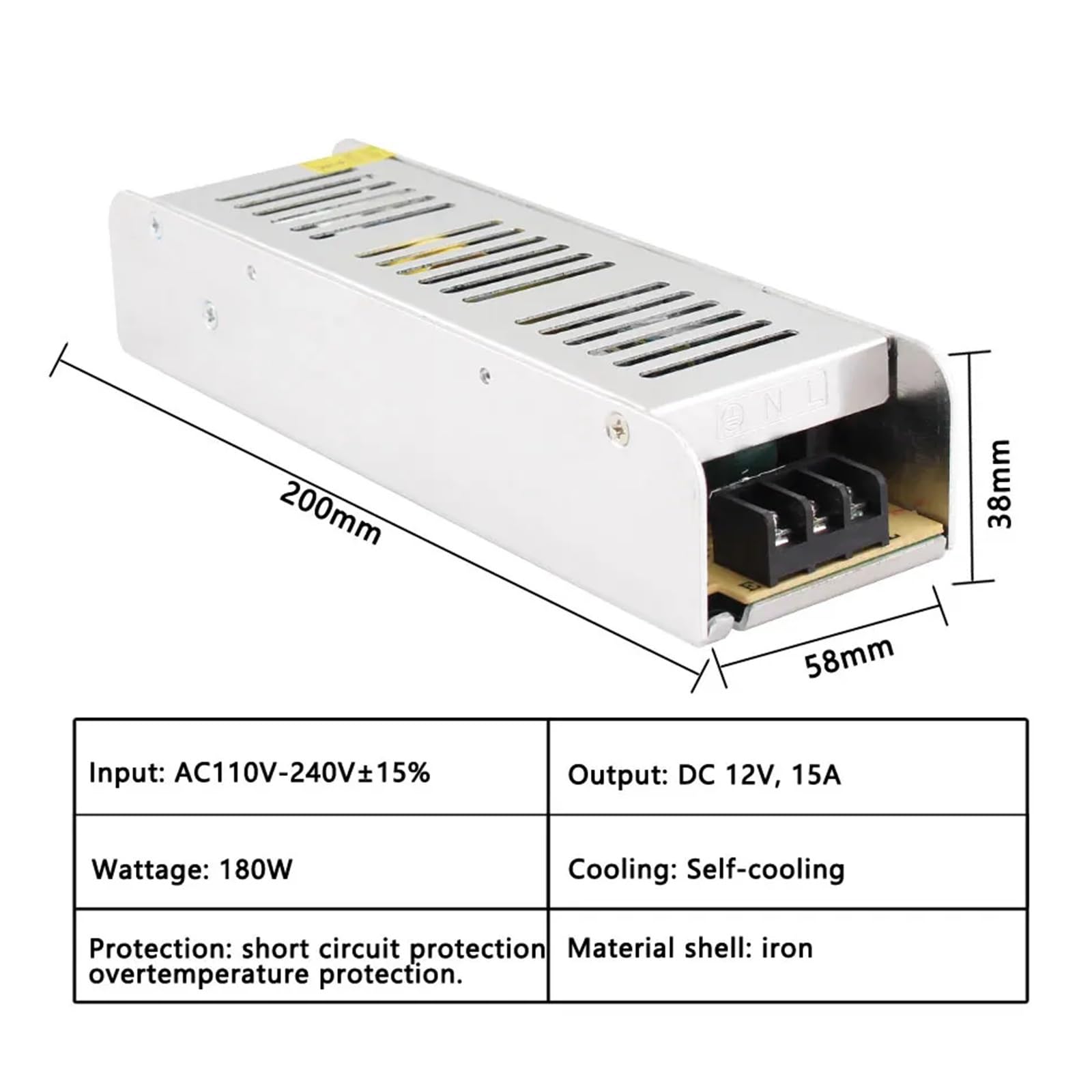 1PCS 12V 24V alimentazione elettrica di commutazione 12 24 V 1A 2A 3A 5A 8A 10A 20A 30A sorgente 220V a 12V 24V desktop di alimentazione SMPS(12V 15A 180W)