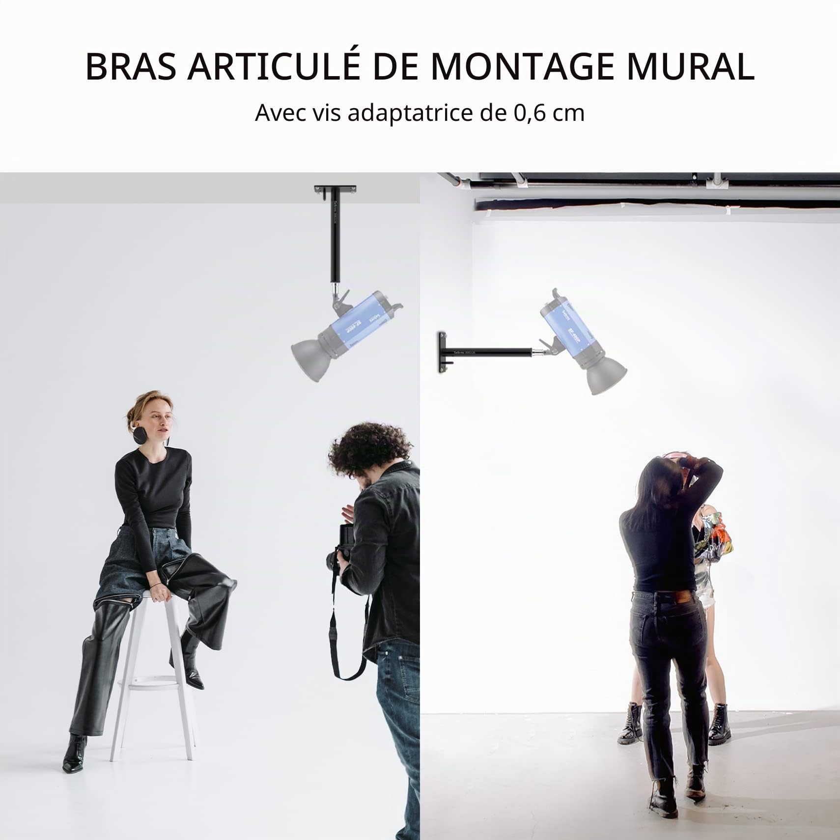 Selens Bras de Support Mural pour Photographie - 28,5 cm | Montage au plafond - Bras Boom avec filetage 1/4" - Adaptateur universel pour éclairage photo, parapluies, réflecteurs