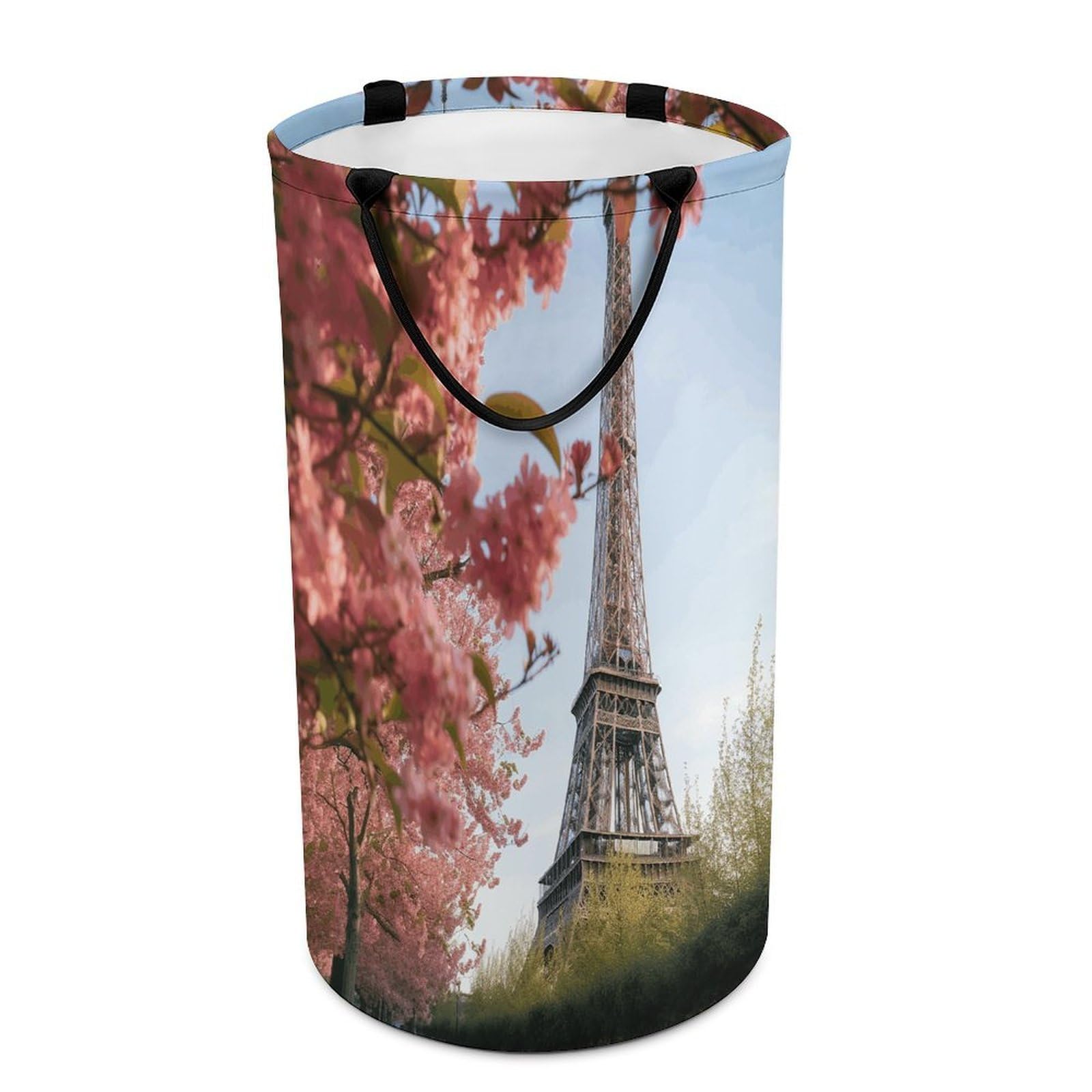 Paris Eiffel Tower Flower Laundry Hamper Waterproof Polyester Laundry Baskets Collapsible Dirty Clothes Storage Basket Clothes Hampers with Sturdy Handles for Travel Bedroom