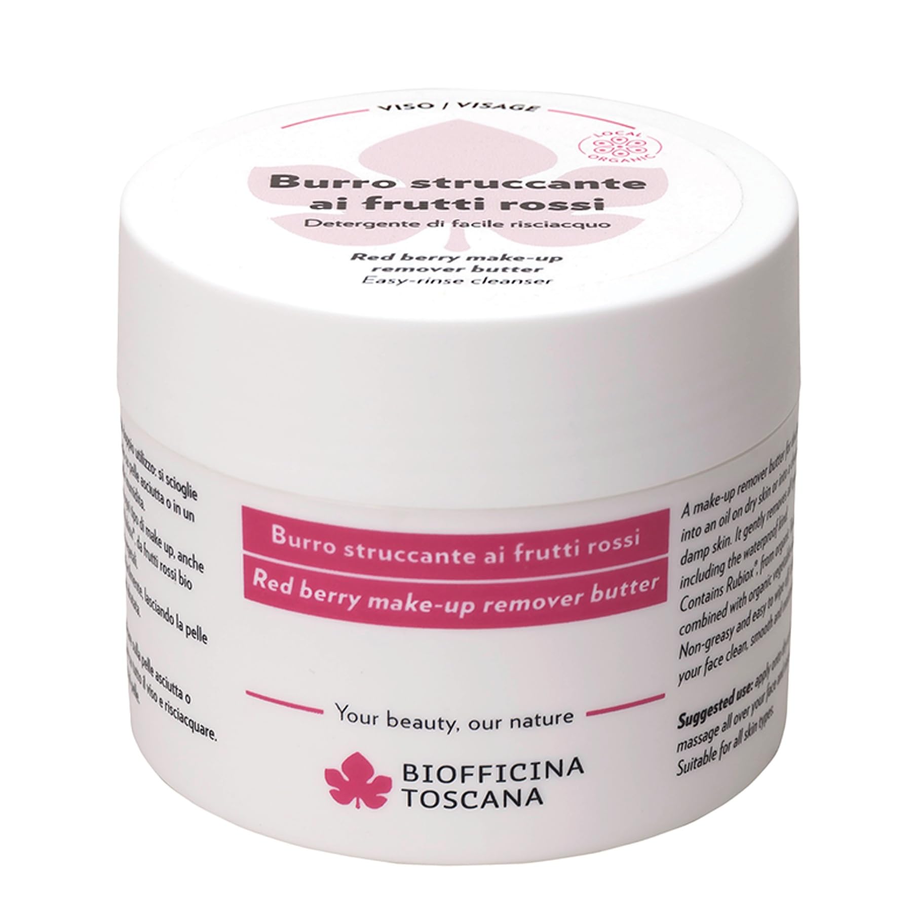 Biofficina Toscana Burro struccante ai frutti rossi, 150 ml – Doppia texture struccante olio-​latte – Con Rubiox® da frutti rossi bio delle colline lucchesi e oli vegetali emollienti