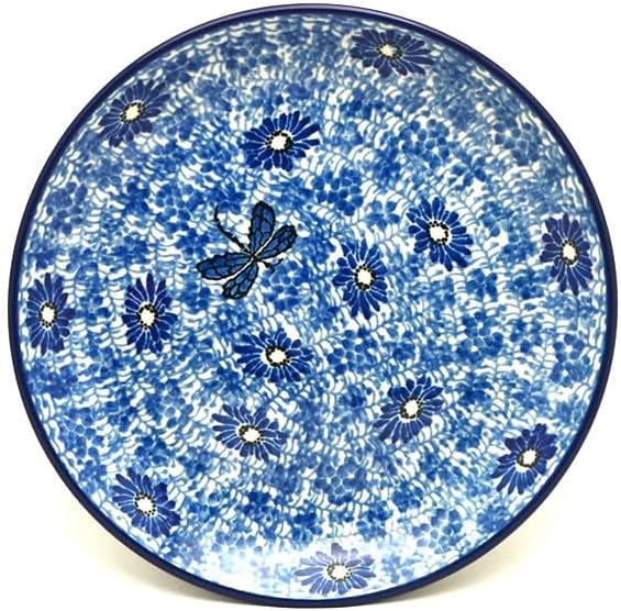 Polish Pottery Plate - Salad/Dessert (7 3/4") - Blue Dragonfly