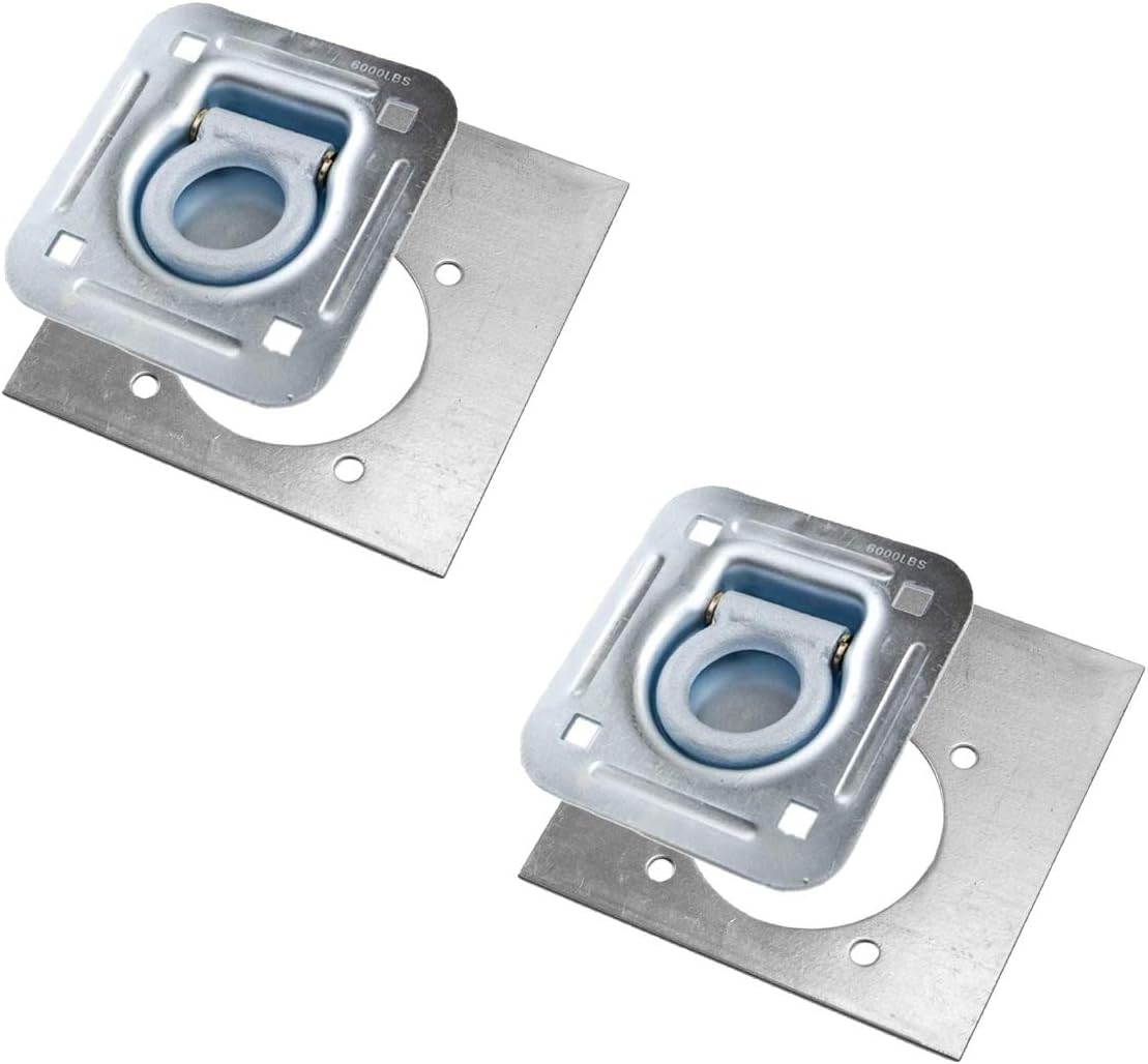 Recessed D-Ring 6,000 lb. Cap. Tiedown Anchors w/Backing Plate - 2 Pack