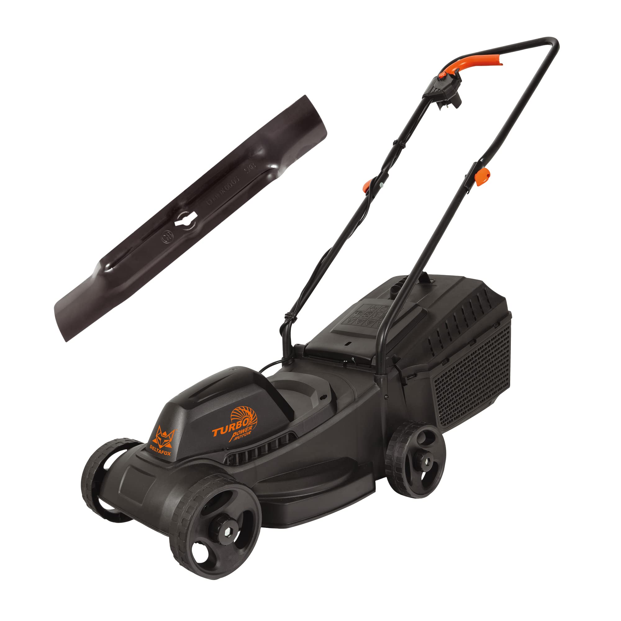 Tosaerba elettrico DELTAFOX 1200 W - contenitore di raccolta da 27 l, larghezza di taglio di 31 cm, altezza di taglio regolabile in 3 livelli 20/40/60 mm, impugnatura regolabile in altezza 1200 Watt - 31 cm - incl. 2 coltelli