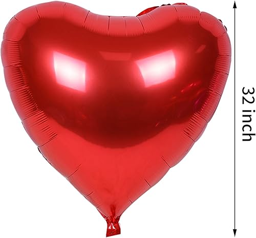 Miniatura 2 de 4 globos enormes en forma de corazón, globos románticos grandes de aluminio rojo de 32 pulgadas para compromiso, boda, día de San Valentín,