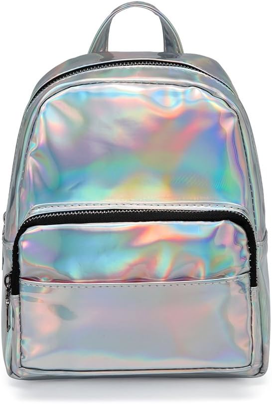 LOYOMA Women Backpack Holographic Laser Hologram Mini Travel Daypack Casual Small Bag (Silver)