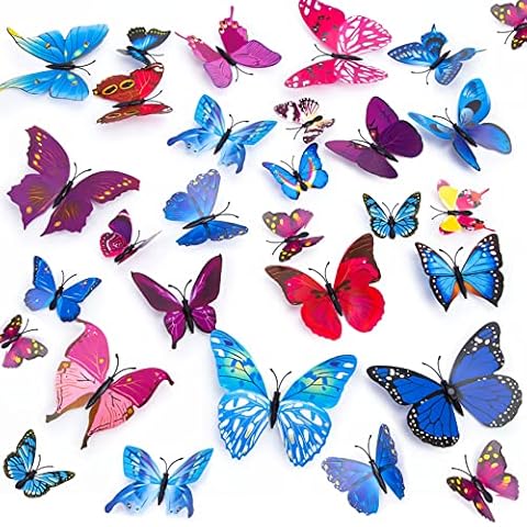VGOODALL 3D Butterfly Wall Decor, 48PCS Butterfly Wall Stickers Mural Wall Decals for DIY Craft Party Decorations Birthday Room Decor Cover
