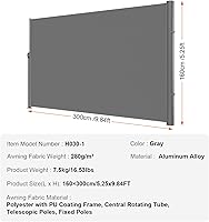 Vista 7 de VEVOR Toldo lateral retráctil, UV 50 63 x 118 pulgadas, pantalla de privacidad para exteriores, pantalla de privacidad para exteriores, 9.88 oz