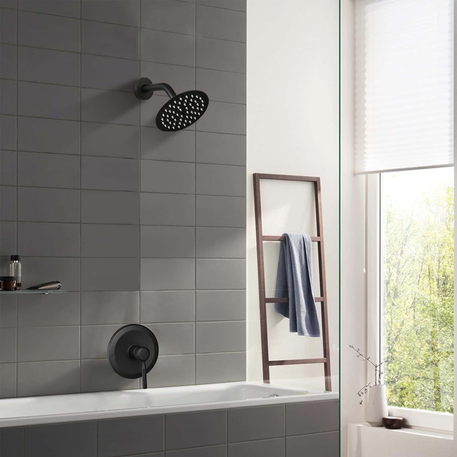 Juego completo de cabezal de ducha y grifo negro con válvula de ducha con cabezal de ducha de alta presión de 6 pulgadas, kit de moldura Regaderas para Baño Modernas