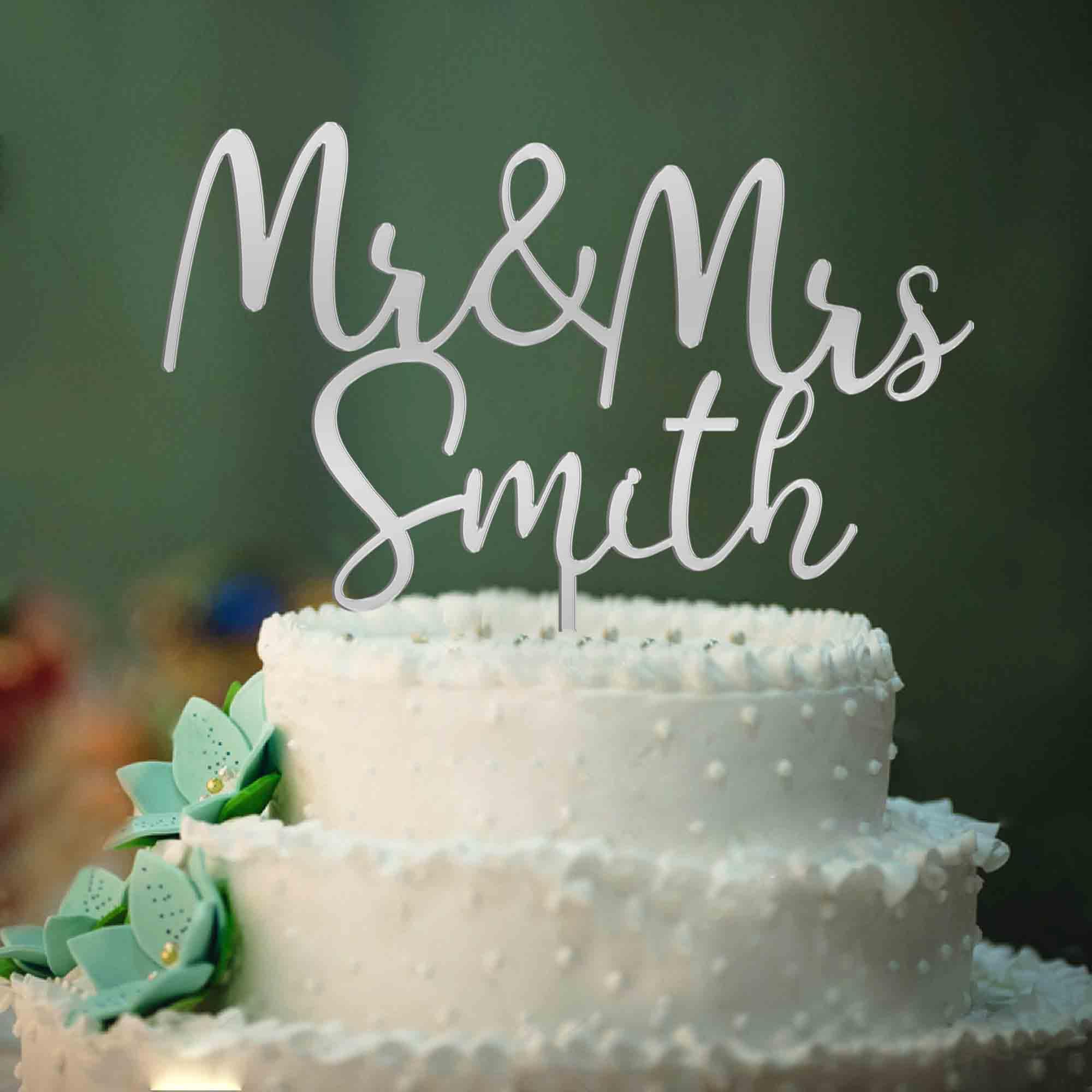 Personalised Wedding Cake Toppers Bride and Groom Anniversary Cake Toppers MR & MRS Wedding Cake Decorations Silver Acrylic Weddings Cake Topper with Any Name(Silver, Mr & Mrs)