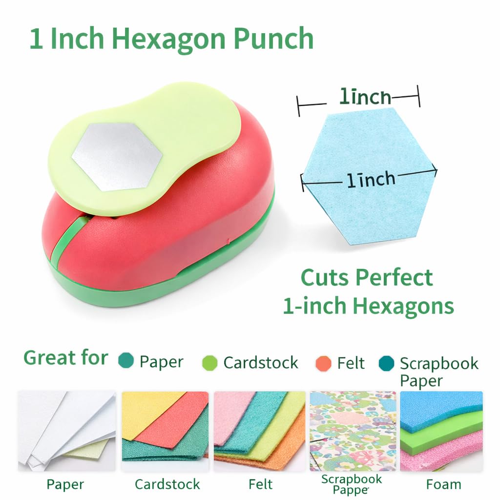 Hexagon Paper Punch 1 Inch (2.5cm) Craft Hole Puncher for Scrapbooking, Card Making, Alloy Steel Handheld Tool