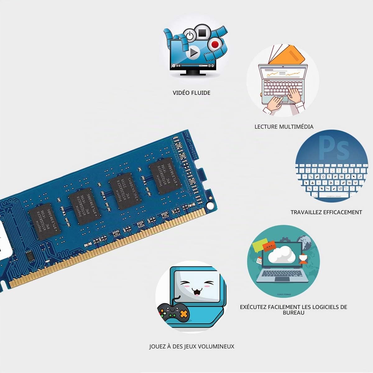 DUOMEIQI 8go kit 2 x 4go ddr3-1600 udimm ram, 4 GO 2RX8 PC3-12800U-11 240PIN DIMM SDRAM Non ECC MÉMOIRE DE Bureau 1.5V