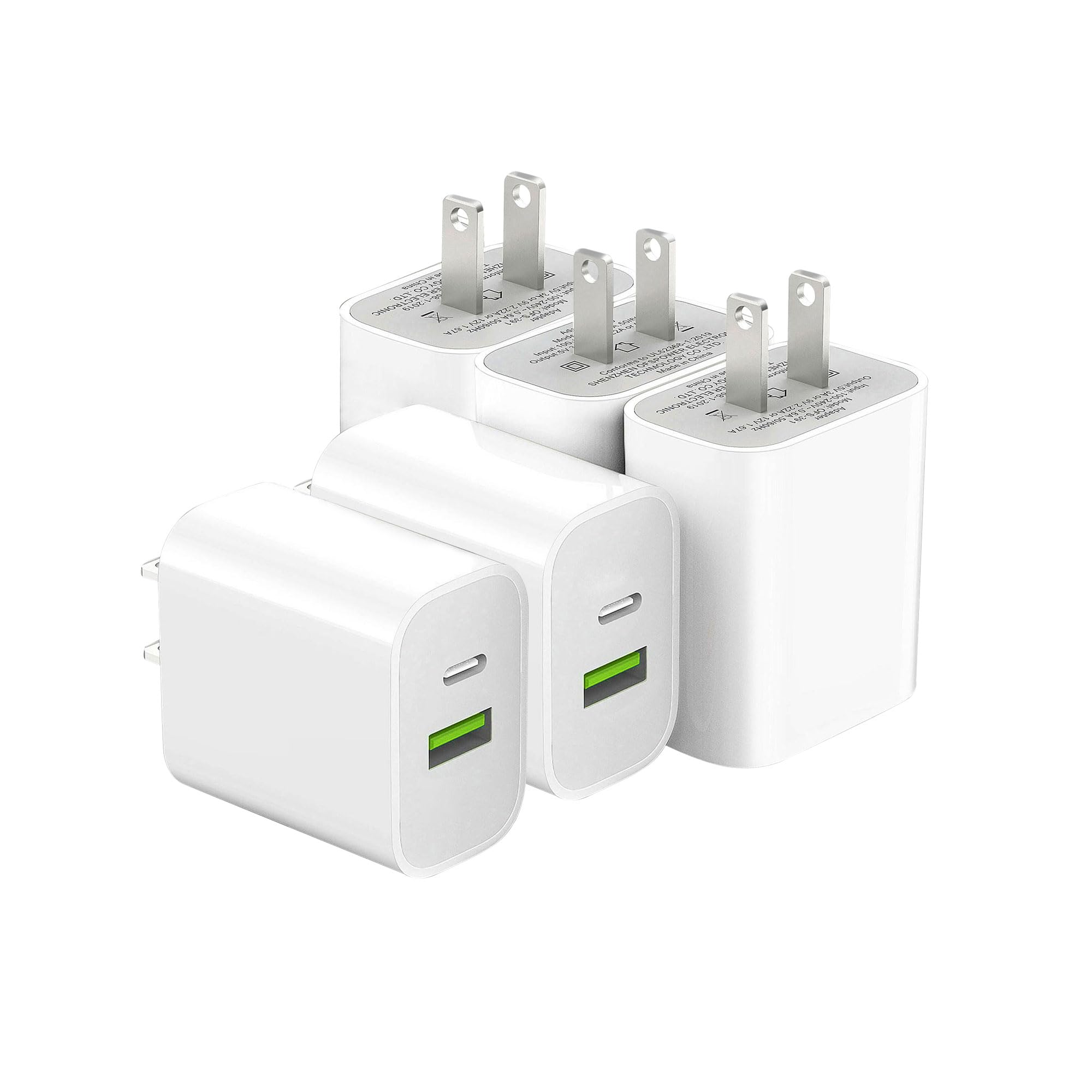 4 Pack USB C Charger Block,20W USB-C & USB-A Port Charger,for i Phone 17/16/15/14/13/12/11/X/8, i Pad and More (5p White)