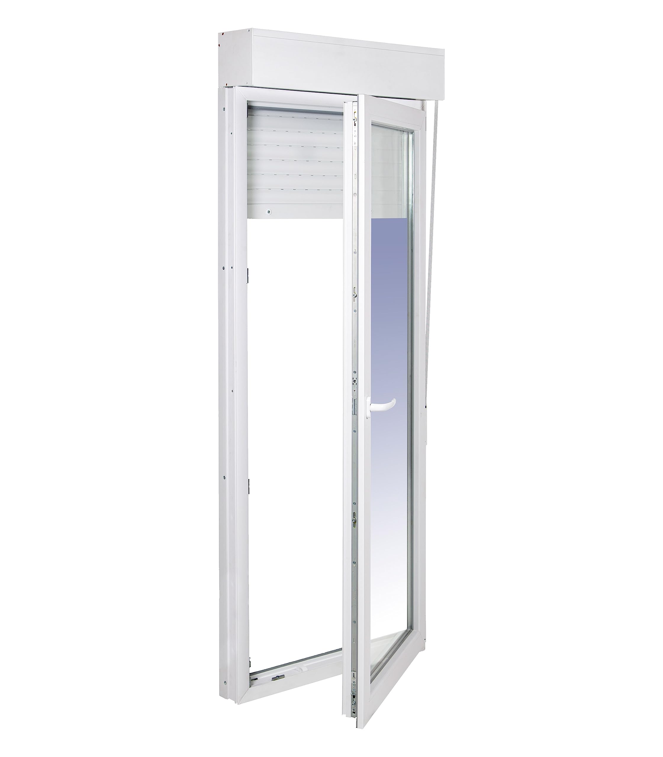Ventanastock Puerta Balconera PVC 800x2185 Practicable Oscilobatiente 1 hoja apertura Derecha con persiana PVC