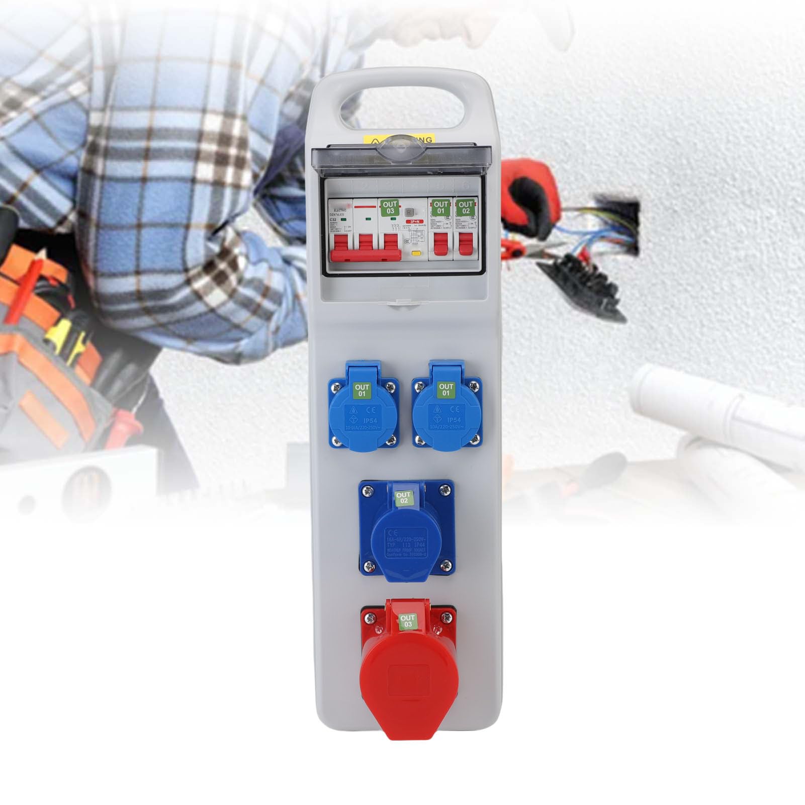 Walfront Scatola di Uscita Elettrica Industriale a Prova di Acqua Portatile Box di Distribuzione Esterno con Manico 490x140x90mm per Fabbrica di Cantiere