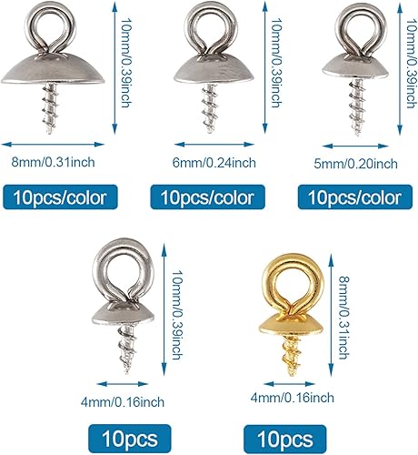 Miniatura 4 de Craftdady 80 piezas de acero inoxidable con forma de perla, colgantes, de metal dorado y plateado, para cuentas medio perforadas, joyería, Acero