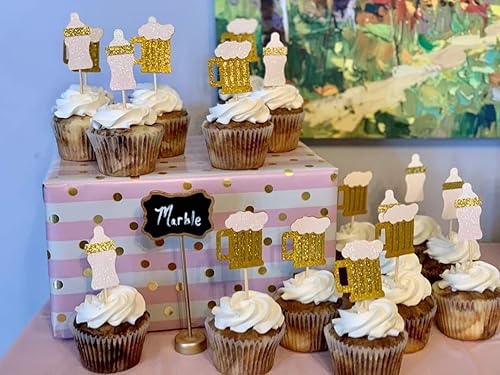 Miniatura 5 de JeVenis 25 adornos para tartas Baby Is Brewing - Decoración temática de baby shower y cerveza, revelación de género