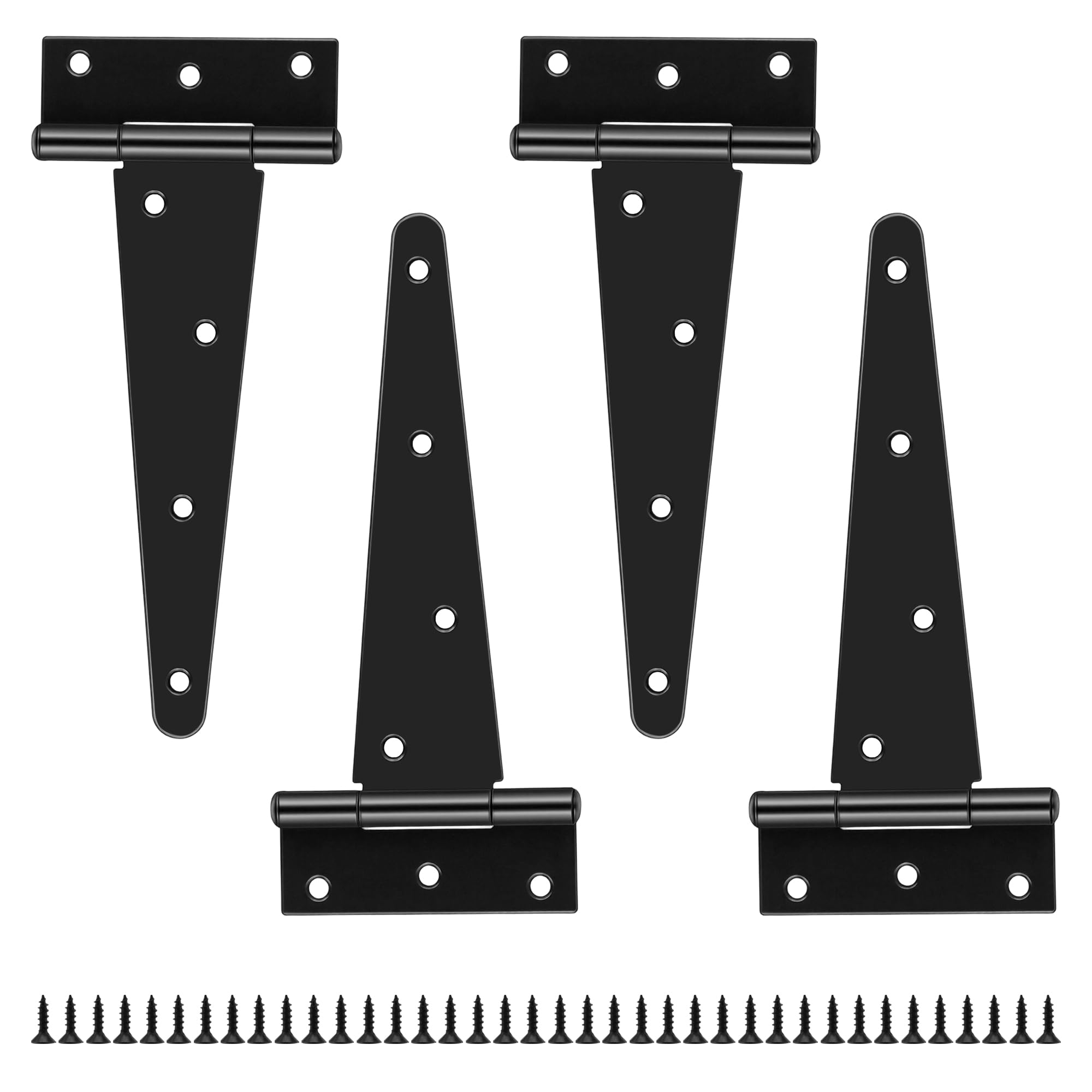 JOIKIT 4 PCS 8 Inch Black T Hinge, 200mm T-Strap Gate Hinges with Screws for Shed Door, Wooden Gate, Cabinets
