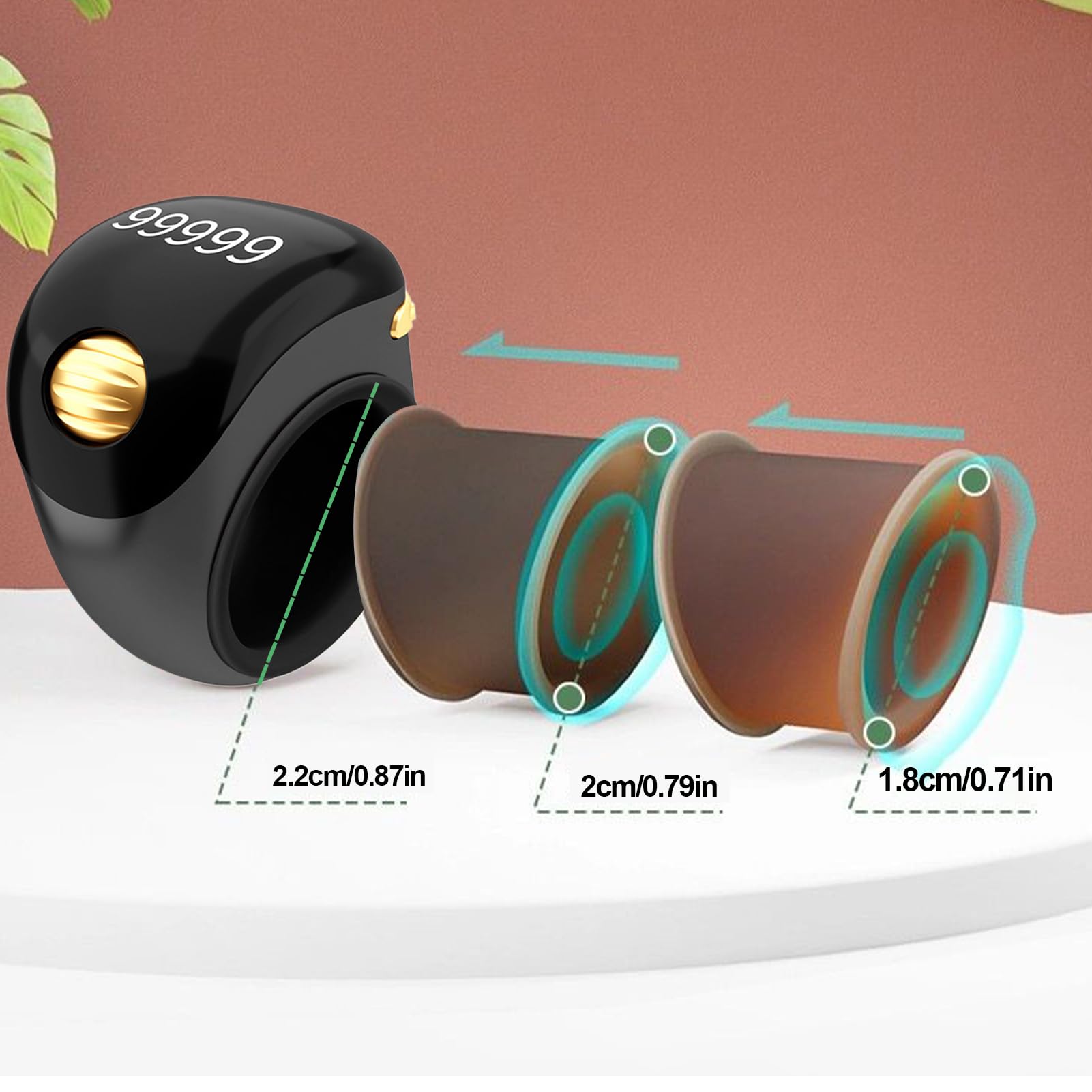 Fingerzähler, Finger Counter Clicker, 5 Ziffern Finger Counter Clicker Ring mit elektronischem Display, Tragbares Gebetszählwerkzeug, rotierende Digitale Tasbeeh für Meditation, Entspannung,