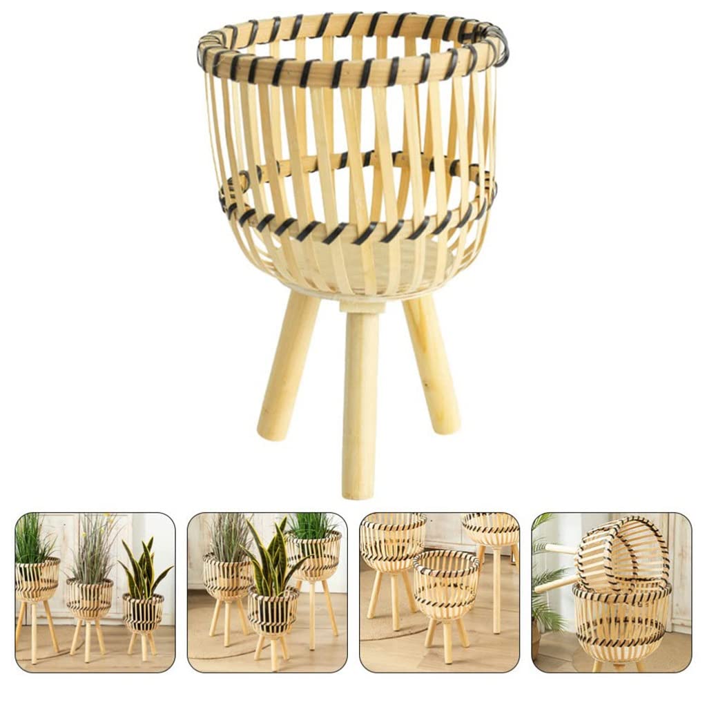 Support de Plante tissé en rotin Pot de Plante en rotin sur Pieds en Bois Pot de Fleurs en Osier Grand Porte-Plante Porte-Fleur Riser Plante Présentoir for la Maison (Size : L)