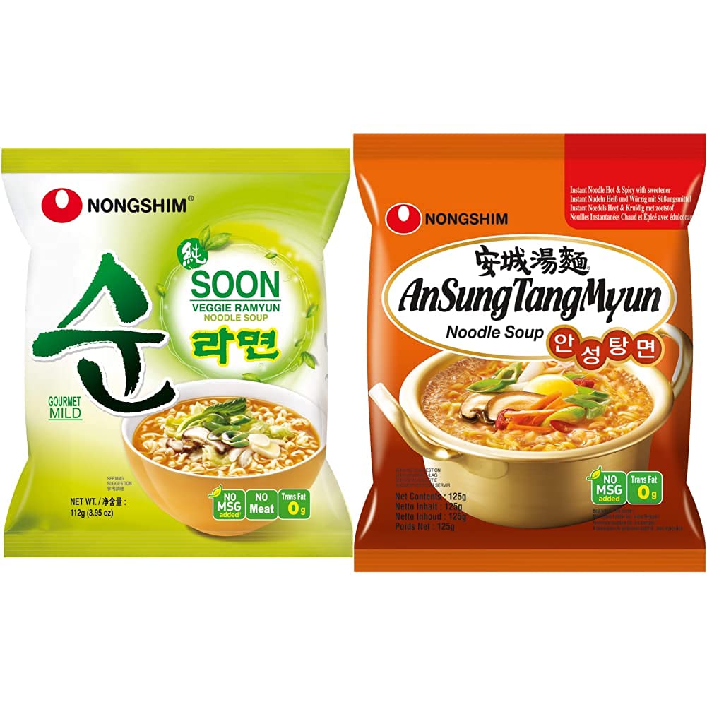 Nong Shim Instantnudeln Soon Veggie Ramyun – Koreanische Gemüse Ramen Suppe mild - 20er Vorteilspack à 112g & Instantnudeln Ansong Tangmyon – Koreanische Ramen Suppe - 20er Vorteilspack à 125g