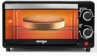 Milton 10L OTG Oven Toaster Griller for Kitchen | 800W | Royal Black Finish | Auto Shut-Off | 250°C Thermostat | Timer, Bell & Tempered Glass | Easy to Clean | Includes Grill Rack & Baking Tray