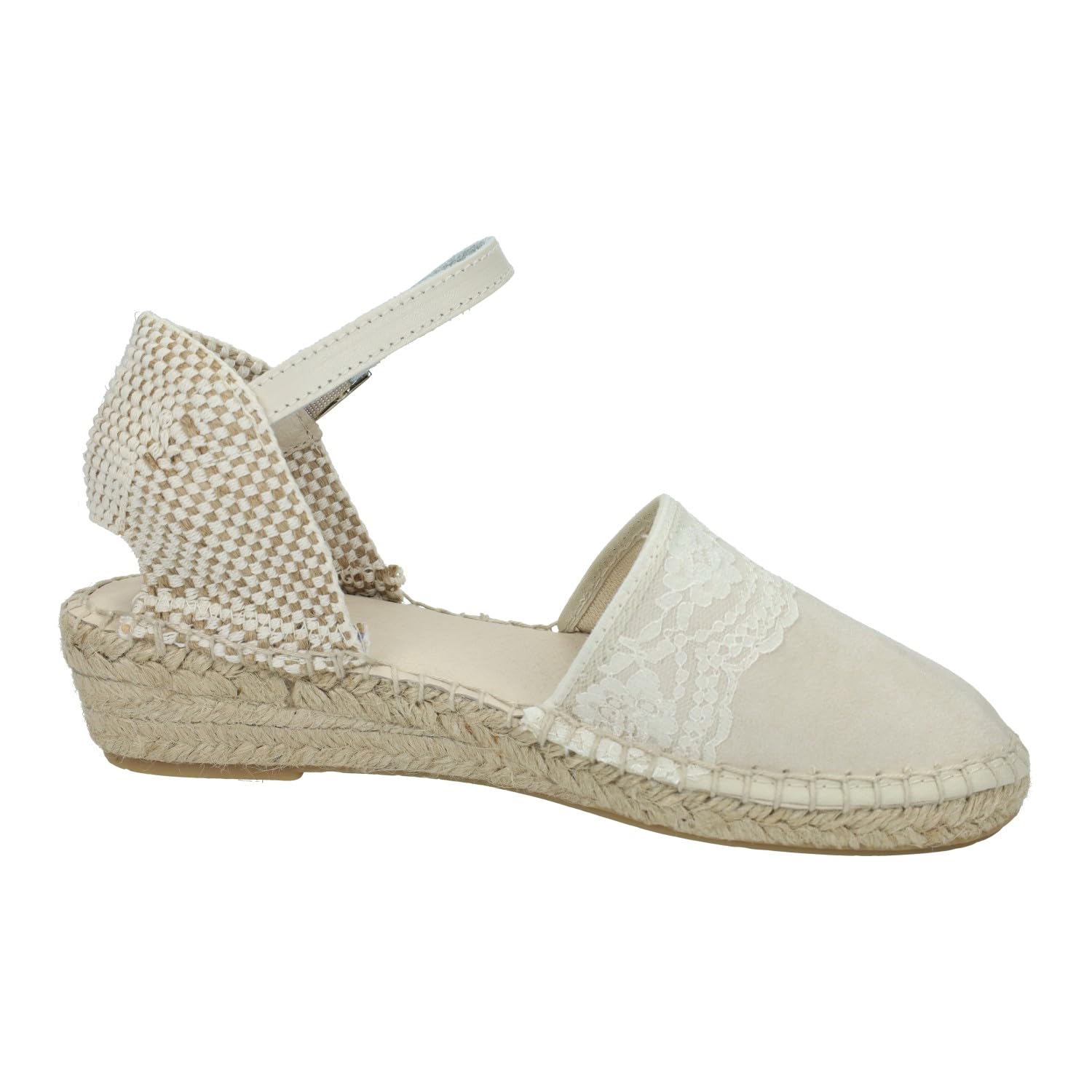 233 Esparteñas de Piel en Color Beige para niñas, esparteñas de comunión Hechas en España, con Encajes al Frente NIÑA Zapato COMUNIÓN