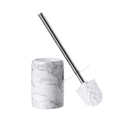 Motifeur Bathroom Accessories Ceramic Toilet Brush Set - Toilet Bowl Brush and Holder (Marble Look)