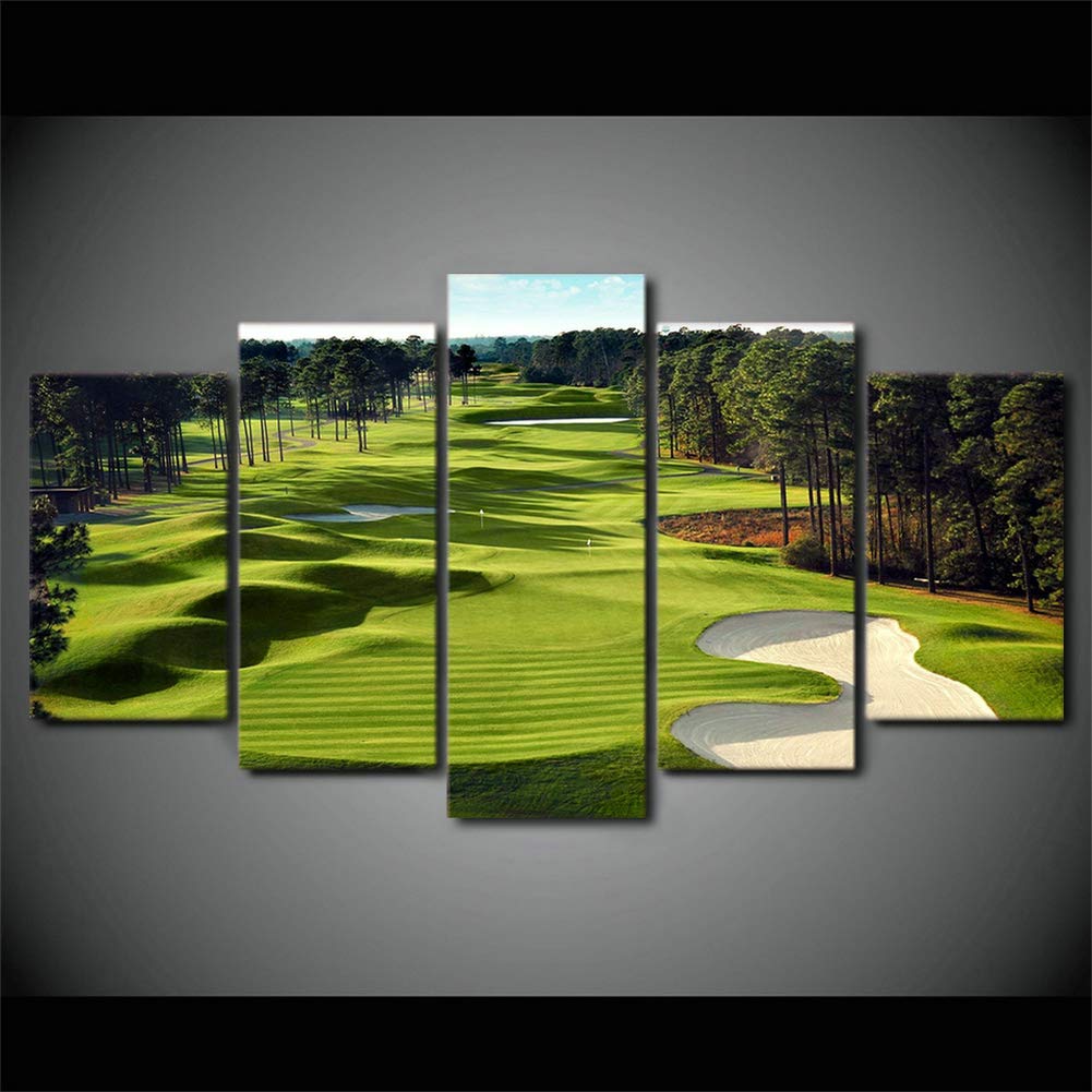 ゴルフ風景画 木製フレーム付き Amazon.co.jp: 特大サイズの近代的な風景国立ゴルフコースキャンバスに