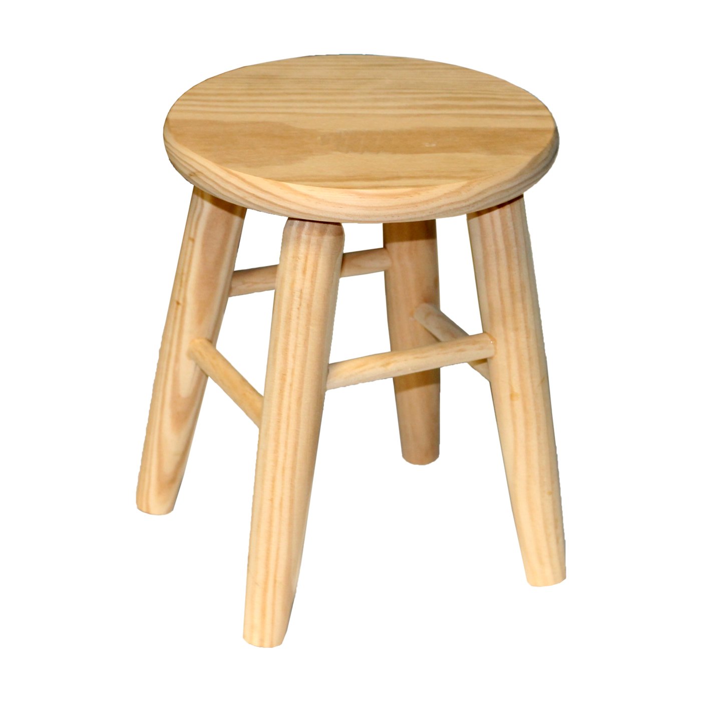 Acan Tradineur - Taburete Redondo de Madera, banqueta de Madera Natural sin Tratar con reposapiés, Asiento para niños, hogar, Cocina, salón, 25,5 x 20 cm