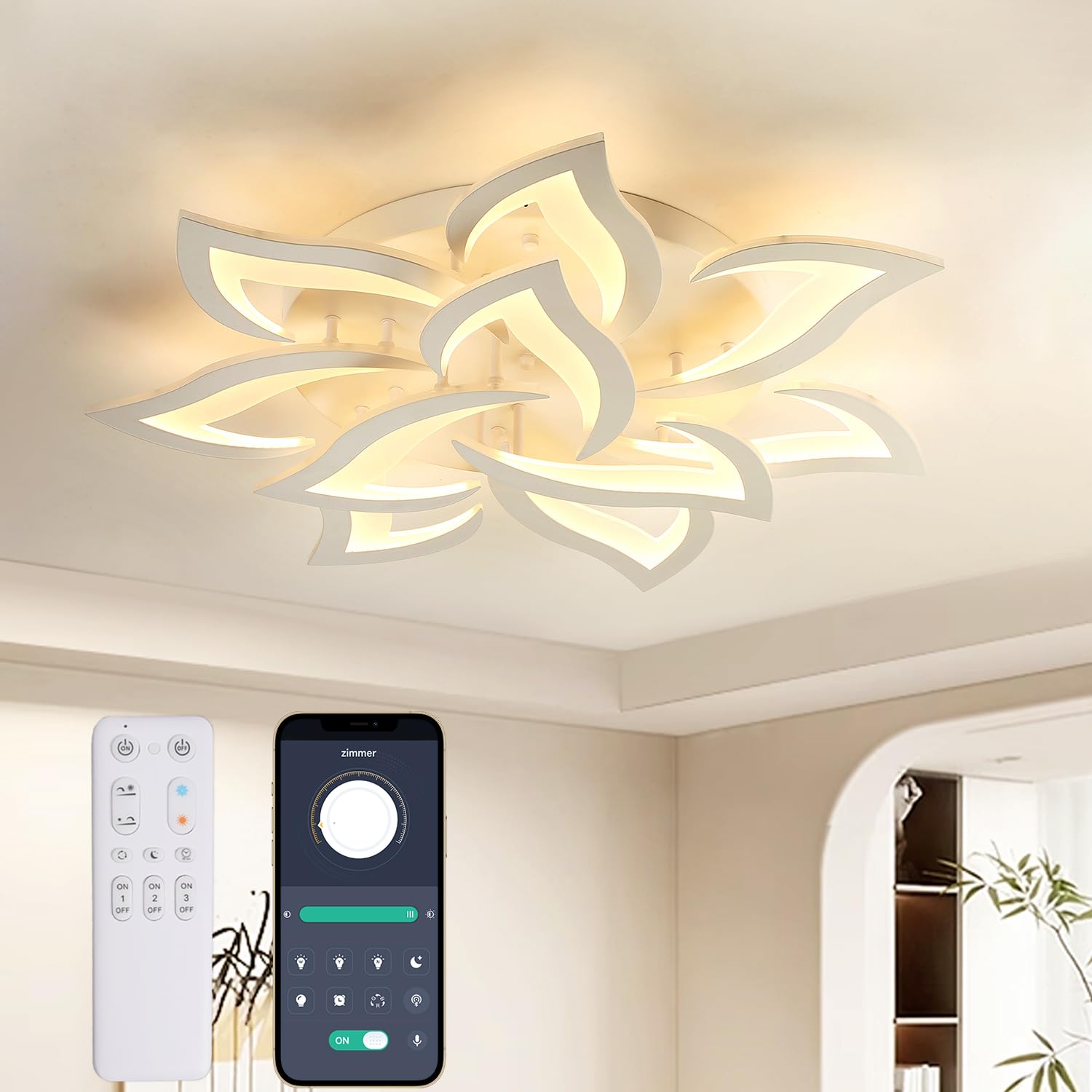 KAUCQI LED Ceiling Light Dimmable 85CM 60W Modern LED Ceiling Lamp 6000LM Children's Room Light Petal Lamp for Living Room Bedroom Kids Room — image 1