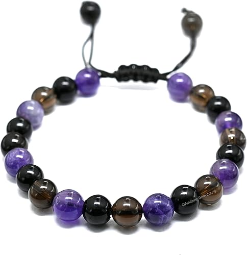 Miniatura 2 de Scorpio Zodiac Crystal Bracelet - Amethyst Smoky Quartz Black Obsidian Birthstone Bracelets Women Men Healing Calming Anxiety Stress Relief Gifts
