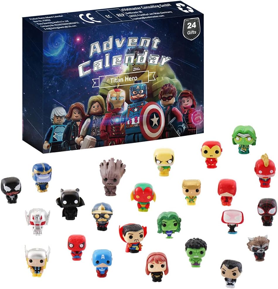 BSTCAR 2021 Advent Calendar, Christmas Countdown Toys Include Rubber Mud Toys Mollusk Avengers Figures Dinosaur Ocean Animals Cars, 24 Days Countdown Gifts for Kids Boys and Girls