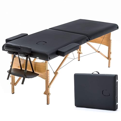 BestMassage Massage Bed Portable Massage Table 24 inch Wide Lash Bed Height Adjustable 2 Folding Spa Table with Non-Woven Bag for Spa Footmassage Facial CareSpa Tattoo - 24 inch wide - Black