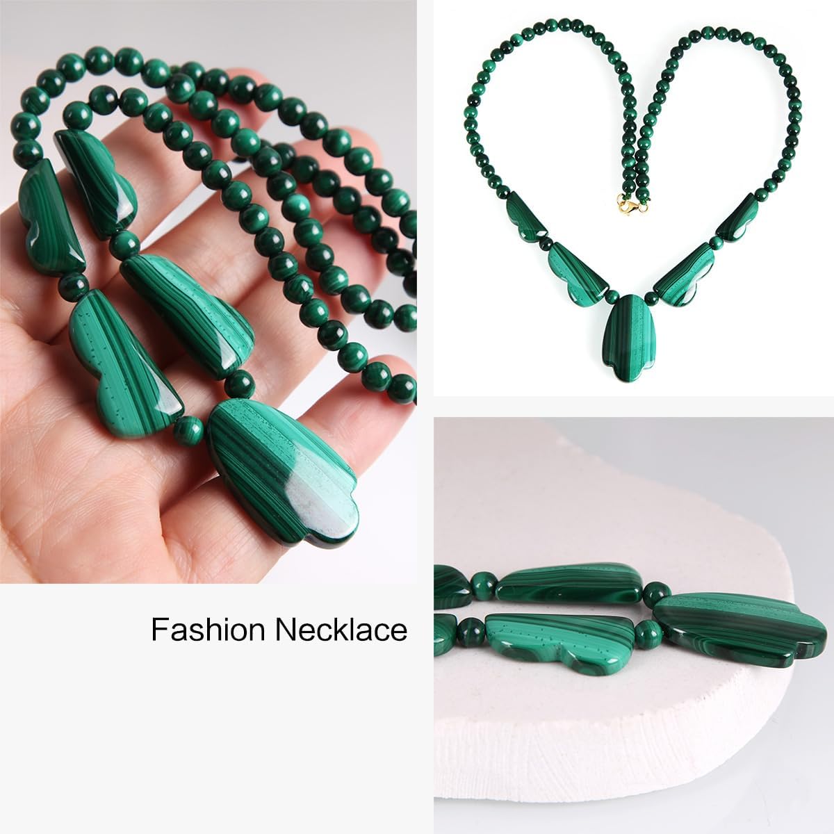 Natural malachite gemstone necklace S925 Natural malachite leaf necklace - Image 6
