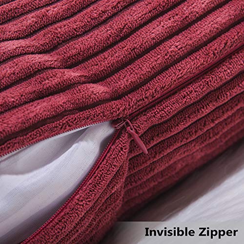 image for Home Brilliant Dark Red Pillow Covers 24x24 Set of 2 Striped Corduroy 
